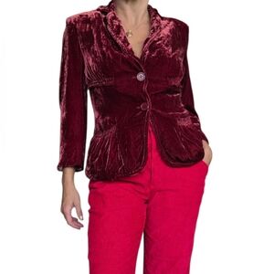 VTG Red Velvet Victorian Blazer Jacket Women's 6 Ruffled Peplum Maroon Regency